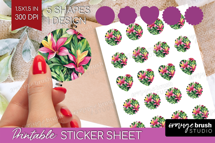 Tropical Flowers Round Sticker - Floral Printable Sticker