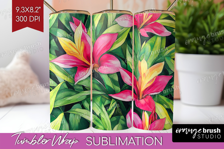 Tropical Flowers Tumbler Wrap - Floral Tumbler PNG