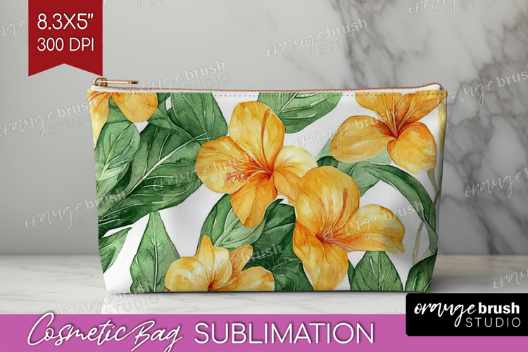 Tropical Flowers Cosmetic Bag - Floral Makeup Bag PNG
