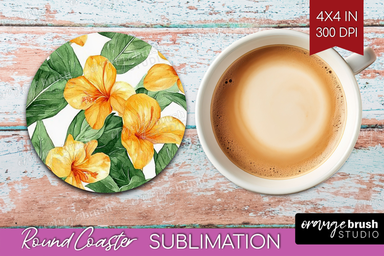 Tropical Flowers Round Coaster - Floral Coaster PNG