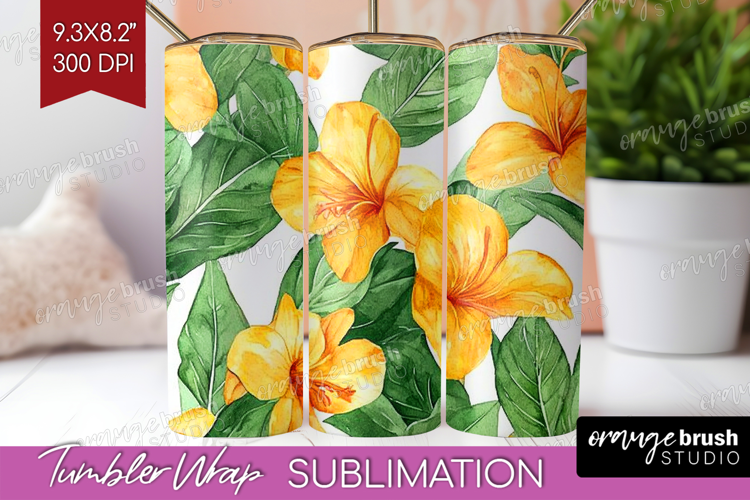 Tropical Flowers Tumbler Wrap - Floral Tumbler PNG
