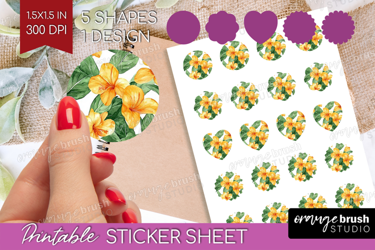 Tropical Flowers Round Sticker - Floral Printable Sticker