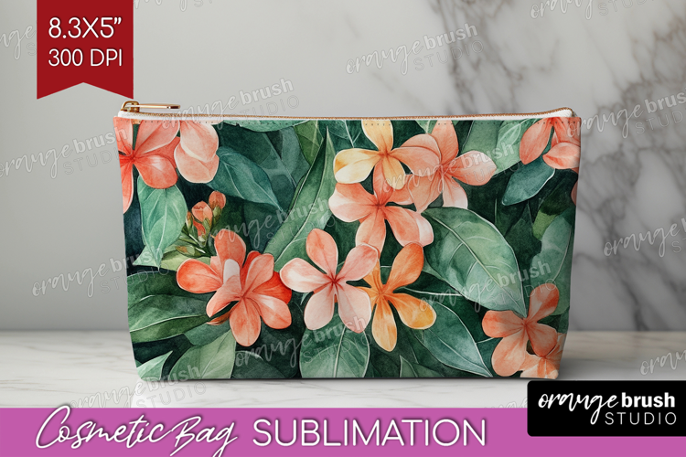 Tropical Flowers Cosmetic Bag - Floral Makeup Bag PNG