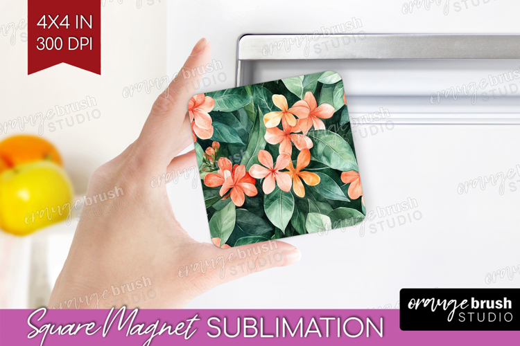Tropical Flowers Magnet Sublimation - Floral Square Magnet