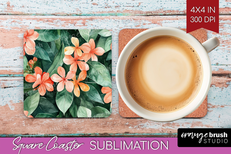 Tropical Flowers Square Coaster - Floral Coaster PNG