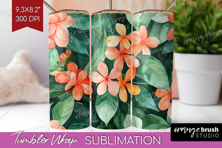 Tropical Flowers Tumbler Wrap - Floral Tumbler PNG