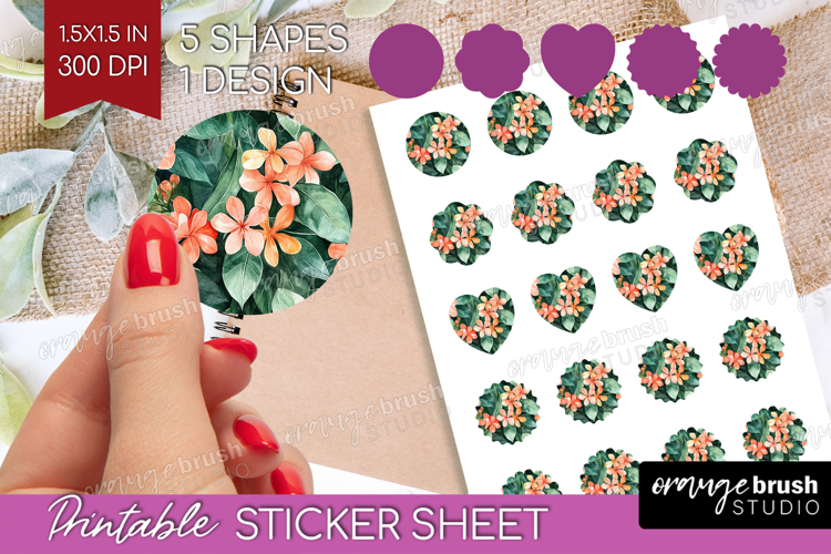 Tropical Flowers Round Sticker - Floral Printable Sticker