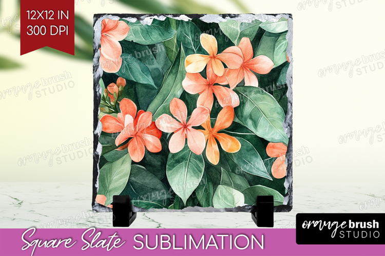 Tropical Flowers Slate PNG - Floral Square Slate Sublimation