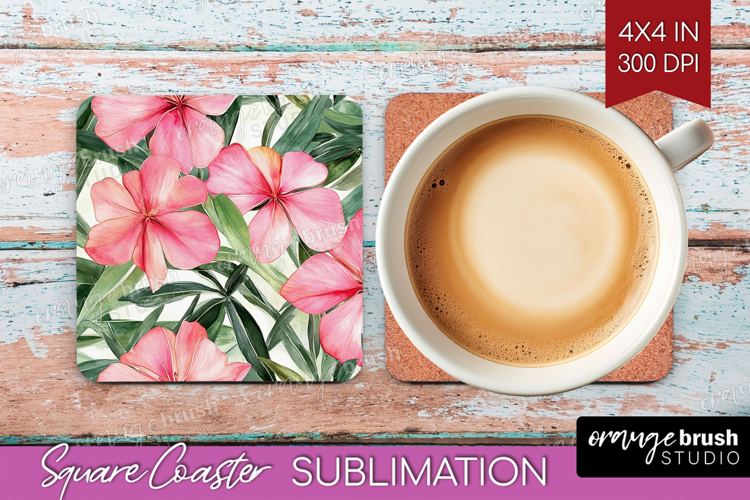 Tropical Flowers Square Coaster - Floral Coaster PNG