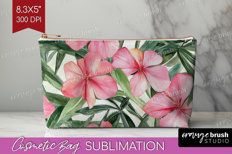 Tropical Flowers Cosmetic Bag - Floral Makeup Bag PNG