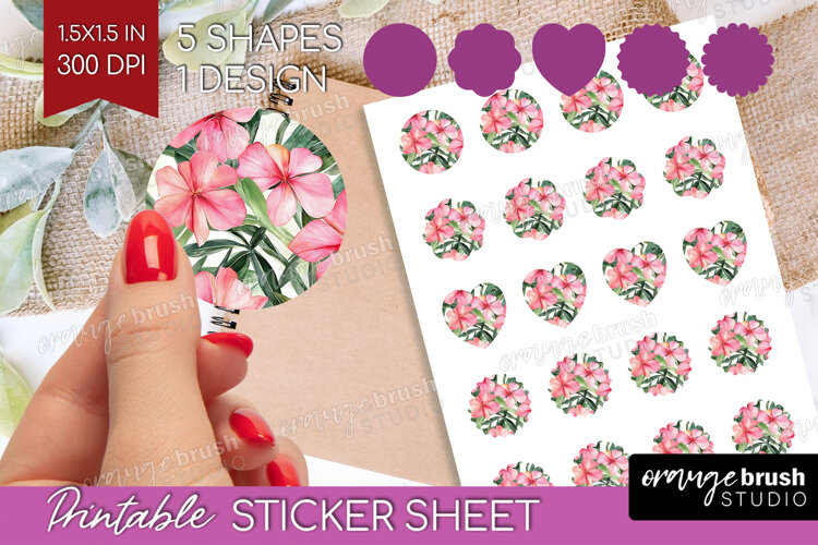 Tropical Flowers Round Sticker - Floral Printable Sticker example image 1