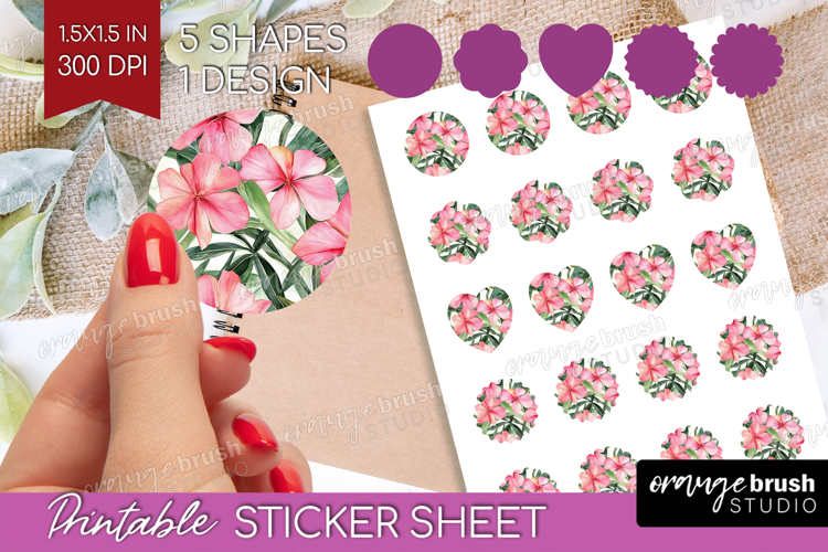 Tropical Flowers Round Sticker - Floral Printable Sticker