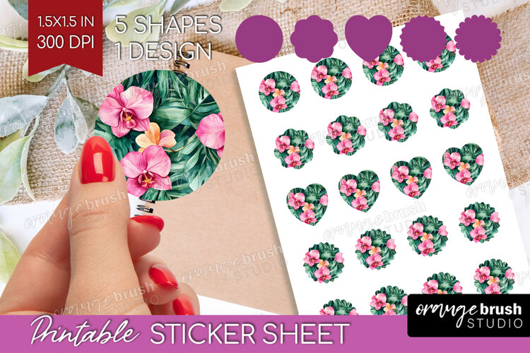 Tropical Flowers Round Sticker - Floral Printable Sticker example image 1