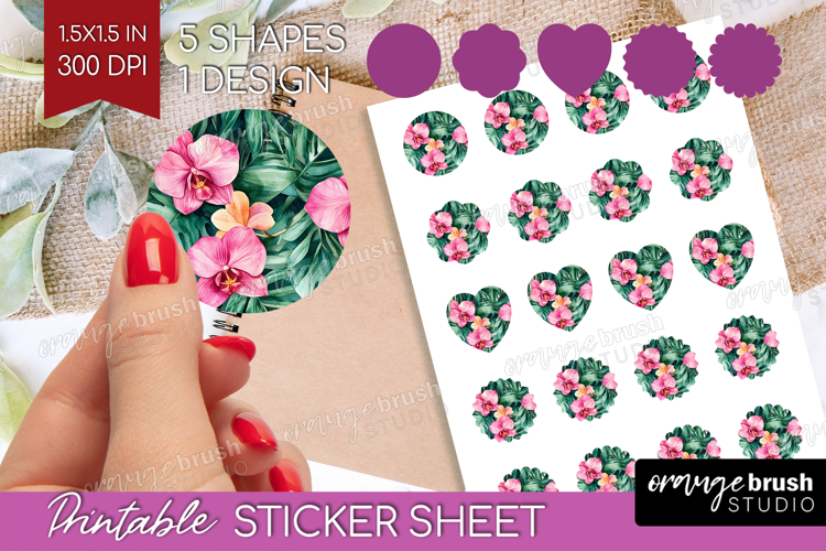 Tropical Flowers Round Sticker - Floral Printable Sticker