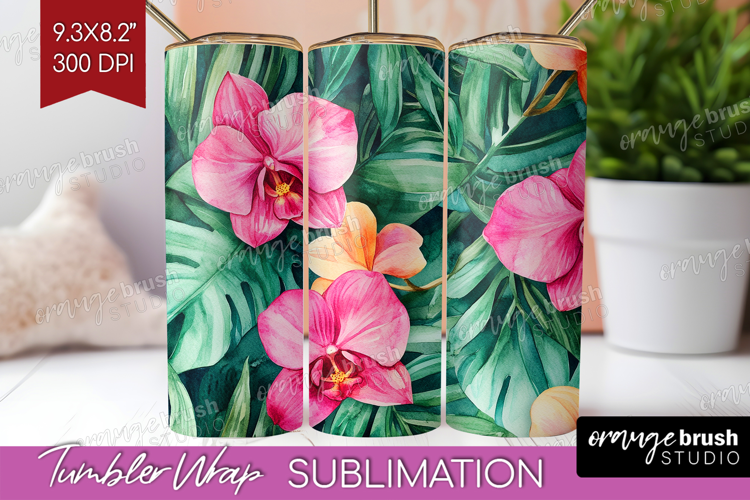 Tropical Flowers Tumbler Wrap - Floral Tumbler PNG