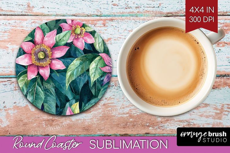 Tropical Flowers Round Coaster - Floral Coaster PNG