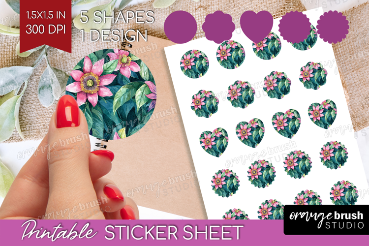 Tropical Flowers Round Sticker - Floral Printable Sticker