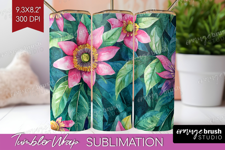 Tropical Flowers Tumbler Wrap - Floral Tumbler PNG