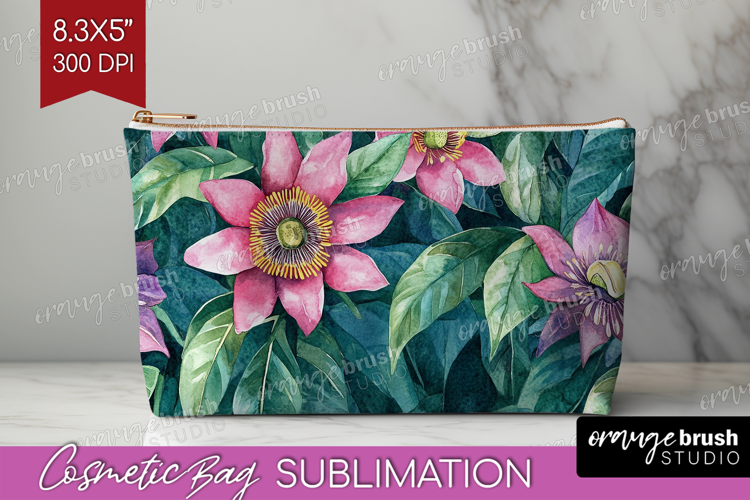 Tropical Flowers Cosmetic Bag - Floral Makeup Bag PNG
