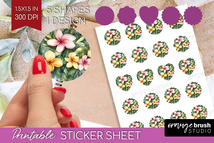 Tropical Flowers Round Sticker - Floral Printable Sticker