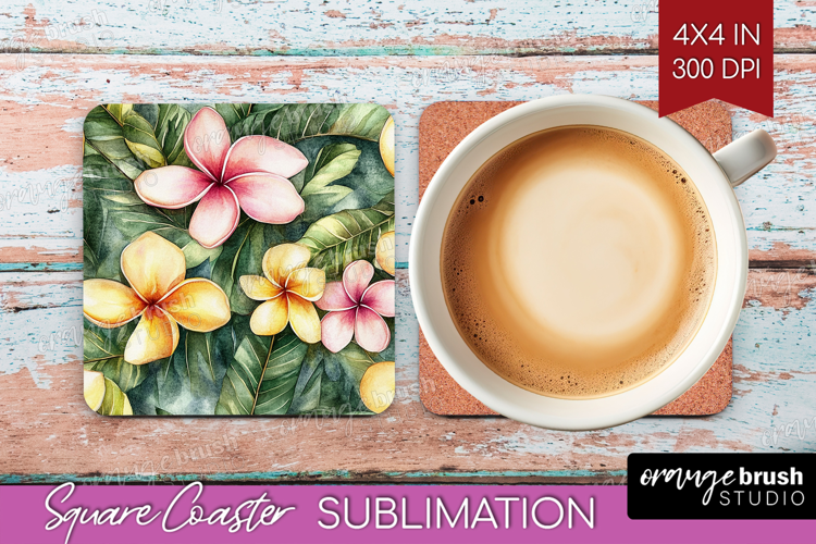 Tropical Flowers Square Coaster - Floral Coaster PNG