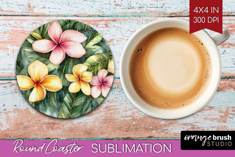 Tropical Flowers Round Coaster - Floral Coaster PNG