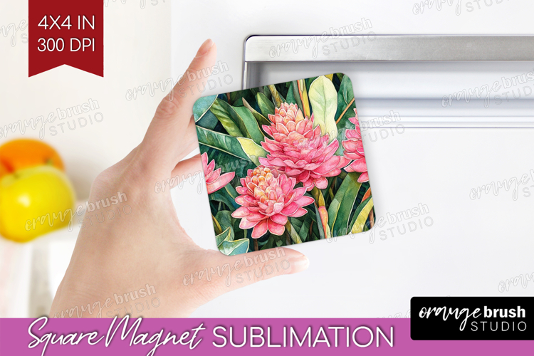 Tropical Flowers Magnet Sublimation - Floral Square Magnet example image 1