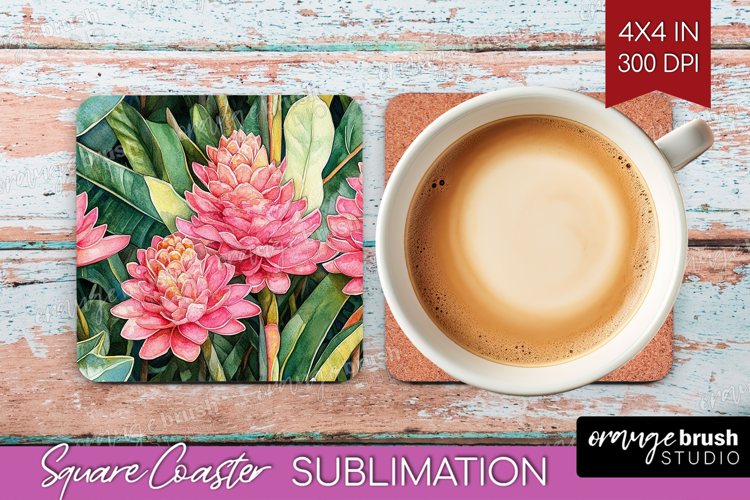 Tropical Flowers Square Coaster - Floral Coaster PNG