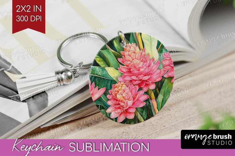 Tropical Flowers Keychain PNG - Floral Keychain Sublimation