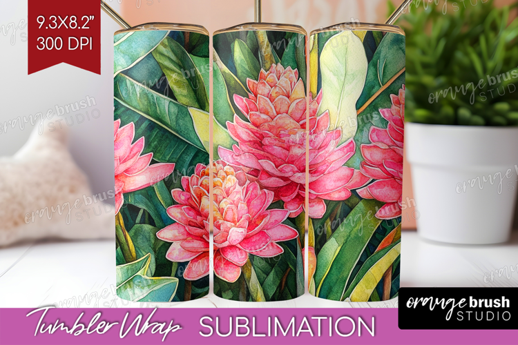 Tropical Flowers Tumbler Wrap - Floral Tumbler PNG