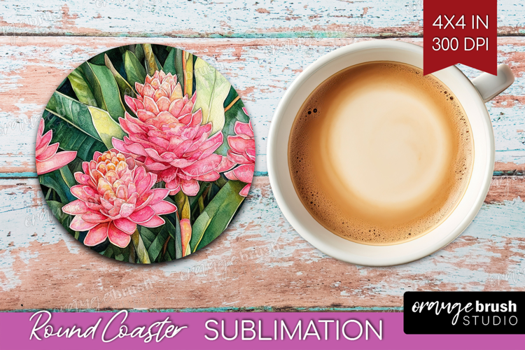Tropical Flowers Round Coaster - Floral Coaster PNG