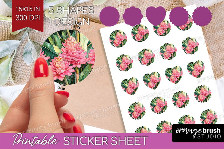 Tropical Flowers Round Sticker - Floral Printable Sticker