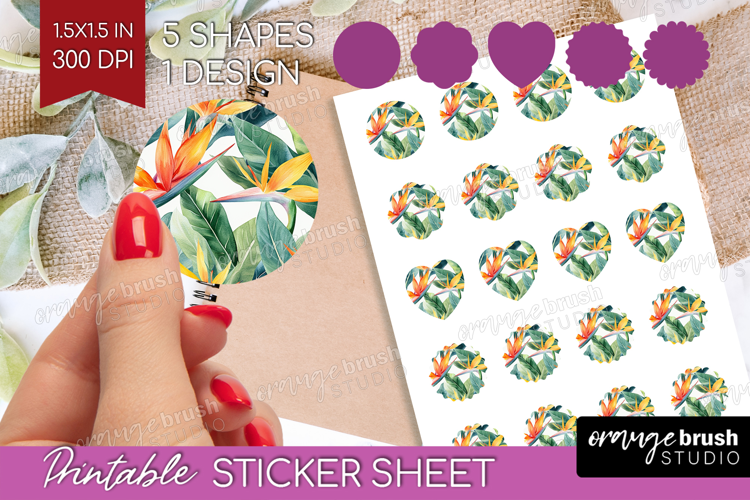Tropical Flowers Round Sticker - Floral Printable Sticker