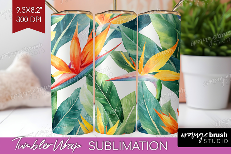 Tropical Flowers Tumbler Wrap - Floral Tumbler PNG