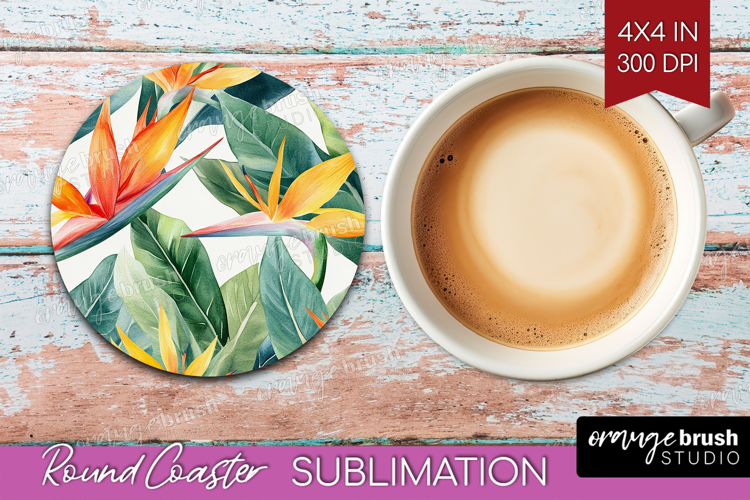 Tropical Flowers Round Coaster - Floral Coaster PNG