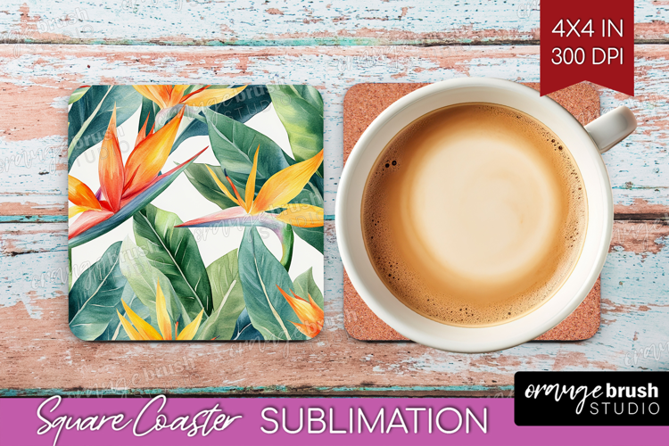 Tropical Flowers Square Coaster - Floral Coaster PNG