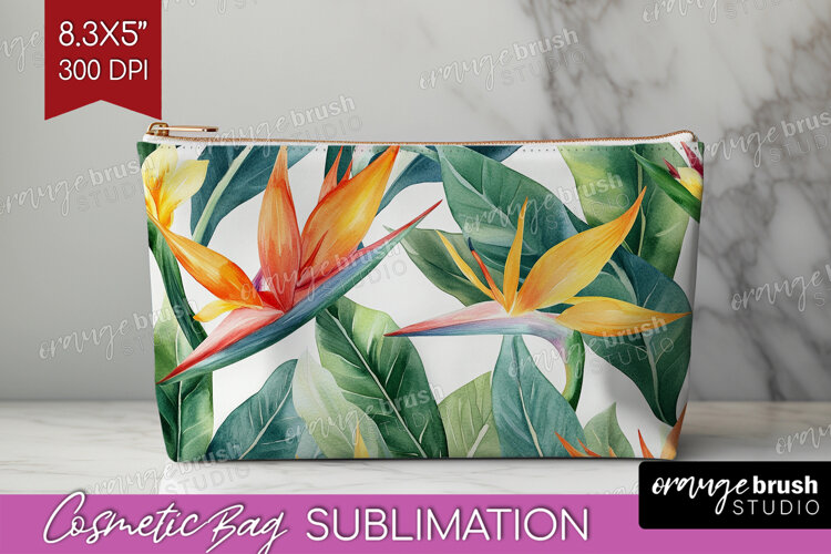 Tropical Flowers Cosmetic Bag - Floral Makeup Bag PNG example image 1