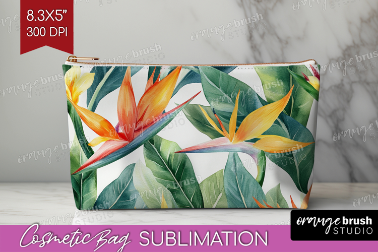 Tropical Flowers Cosmetic Bag - Floral Makeup Bag PNG