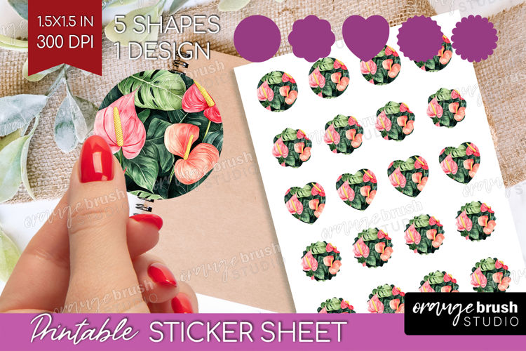 Tropical Flowers Round Sticker - Floral Printable Sticker