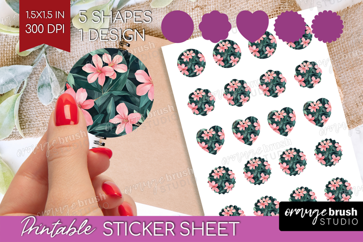 Tropical Flowers Round Sticker - Floral Printable Sticker