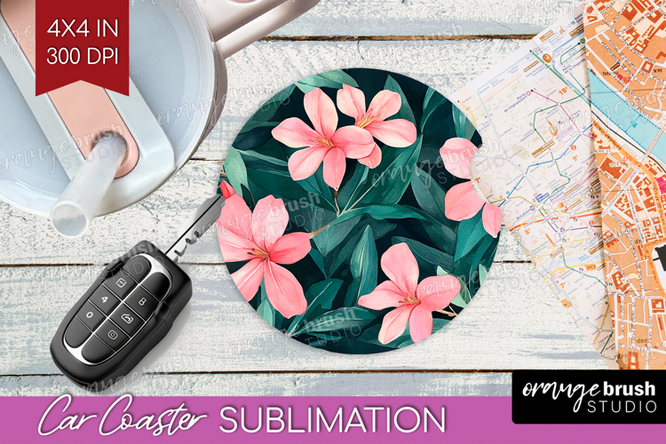 Tropical Flowers Car Coaster - Floral Coaster PNG