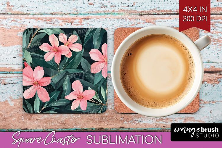 Tropical Flowers Square Coaster - Floral Coaster PNG