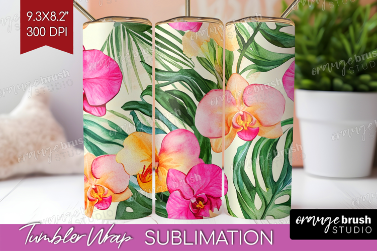 Tropical Flowers Tumbler Wrap - Floral Tumbler PNG