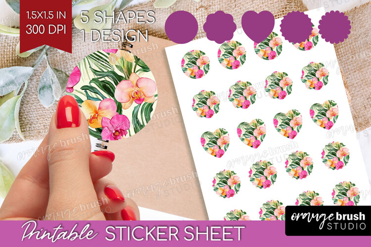 Tropical Flowers Round Sticker - Floral Printable Sticker example image 1