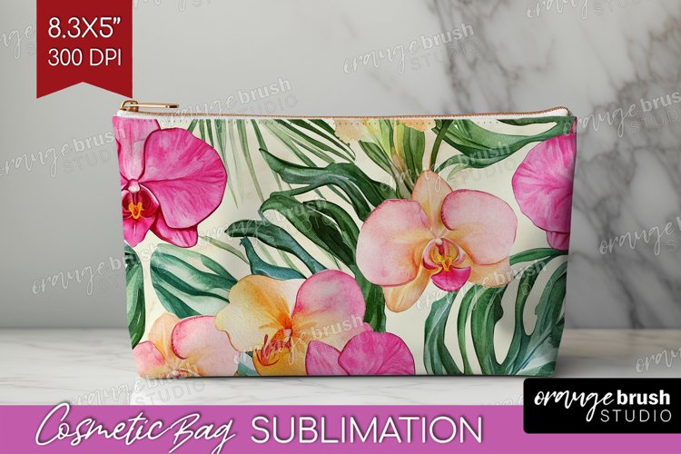 Tropical Flowers Cosmetic Bag - Floral Makeup Bag PNG