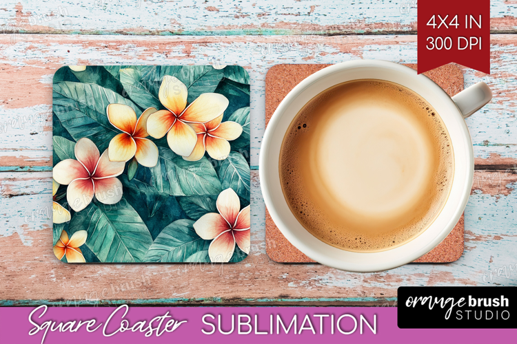 Tropical Flowers Square Coaster - Floral Coaster PNG