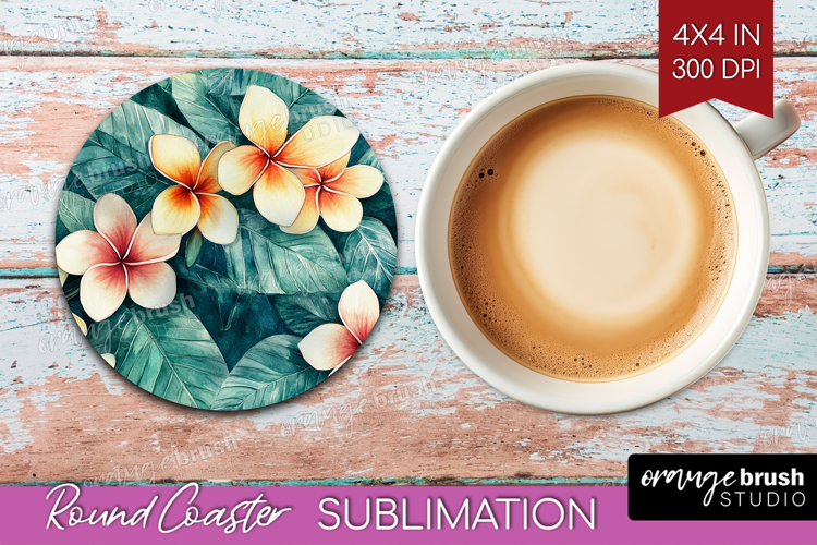Tropical Flowers Round Coaster - Floral Coaster PNG