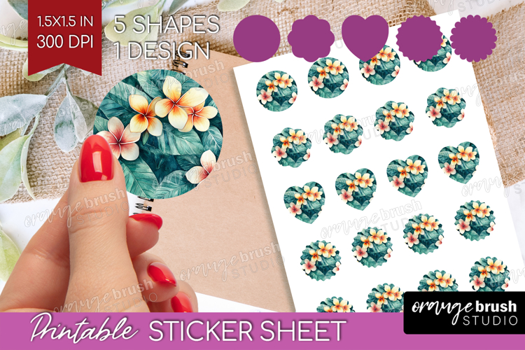 Tropical Flowers Round Sticker - Floral Printable Sticker example image 1