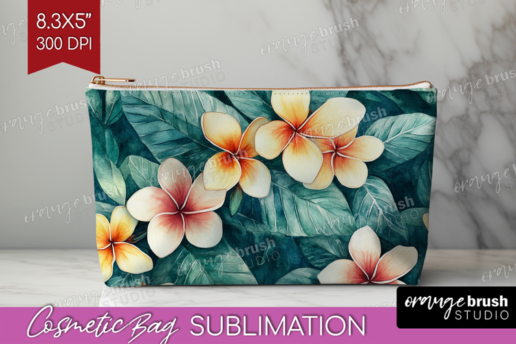 Tropical Flowers Cosmetic Bag - Floral Makeup Bag PNG