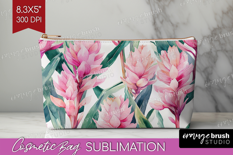 Tropical Flowers Cosmetic Bag - Floral Makeup Bag PNG